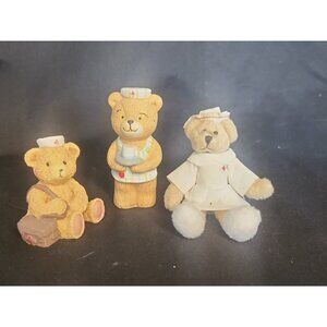 3 VTG Nurse Bears Lucy & Me, Cherished Teddies, & Small Stuffed Figurine Bears